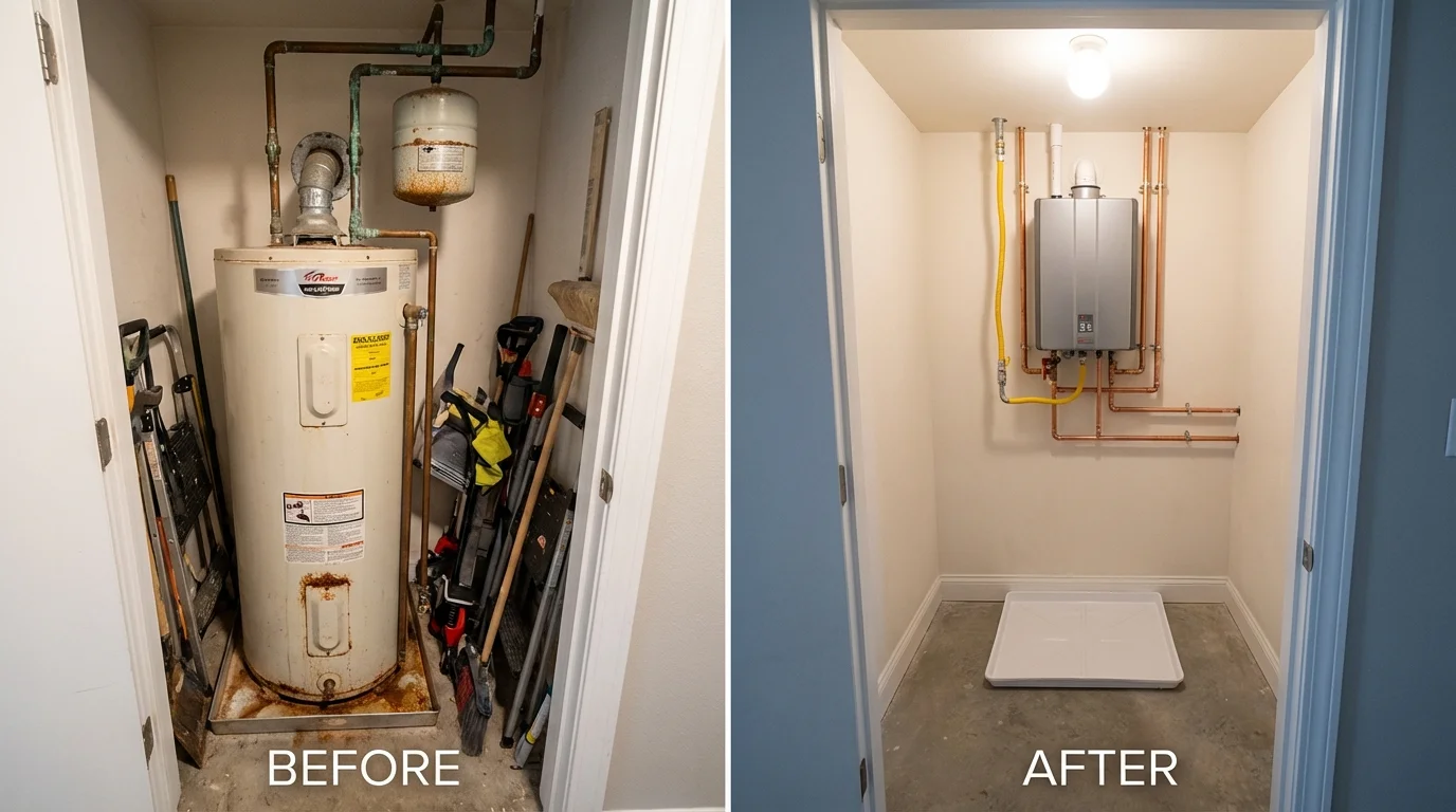 Tank water heater versus wall-mounted tankless unit comparison for Blacksburg, VA homeowners