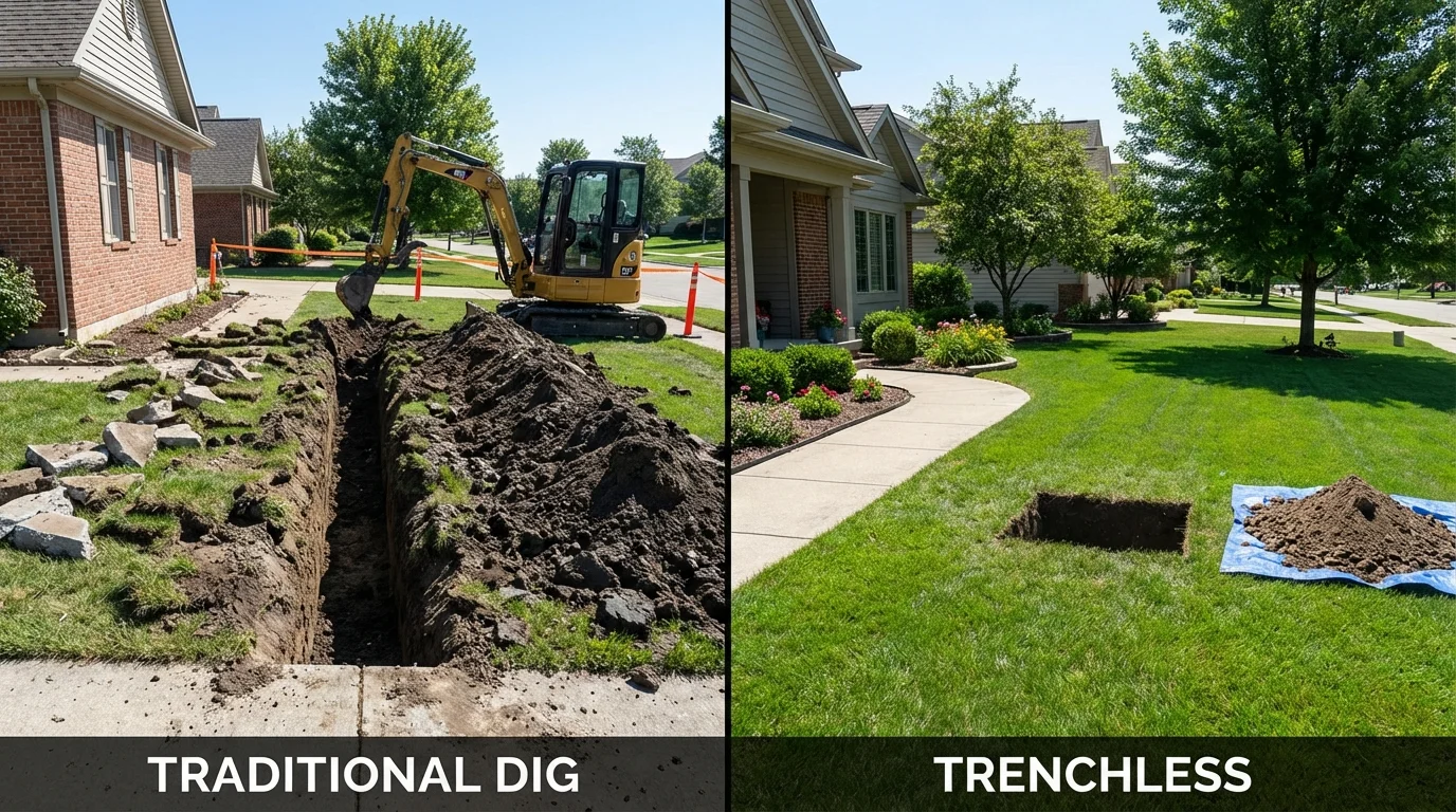 Trenchless sewer repair with minimal yard damage versus traditional excavation in Blacksburg, VA